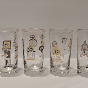 Vintage MCM Clock Highball Glass Bar Cup -Set of 5